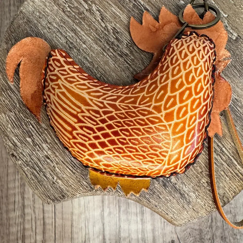 Genuine Leather Rooster Coin Purse Wristlet Chicken Hand Painted Leather